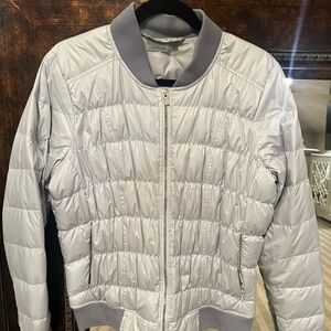 Athleta silver Puffer Jacket with Gray Collar